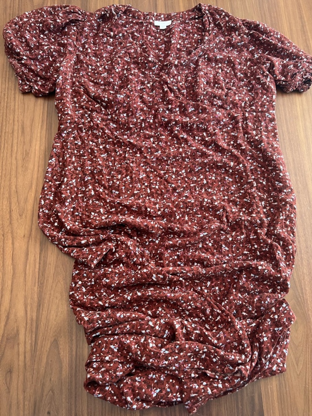 J. Jill Rust Red Floral V-Neck Short Sleeve Tunic